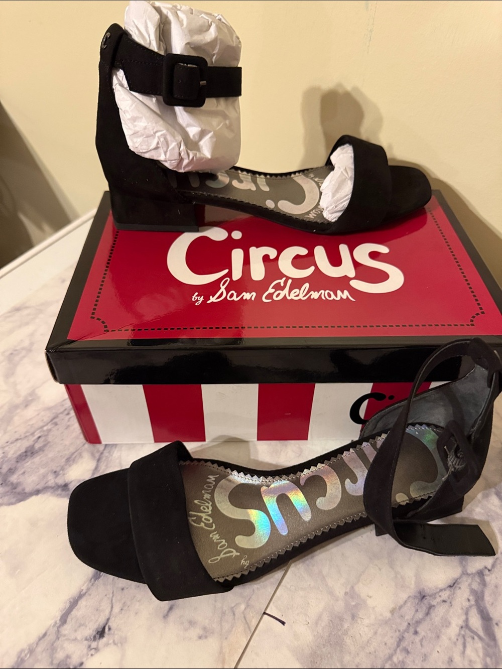 Circus by Sam Edelman Black Ankle-Strap Open-Toe Heels